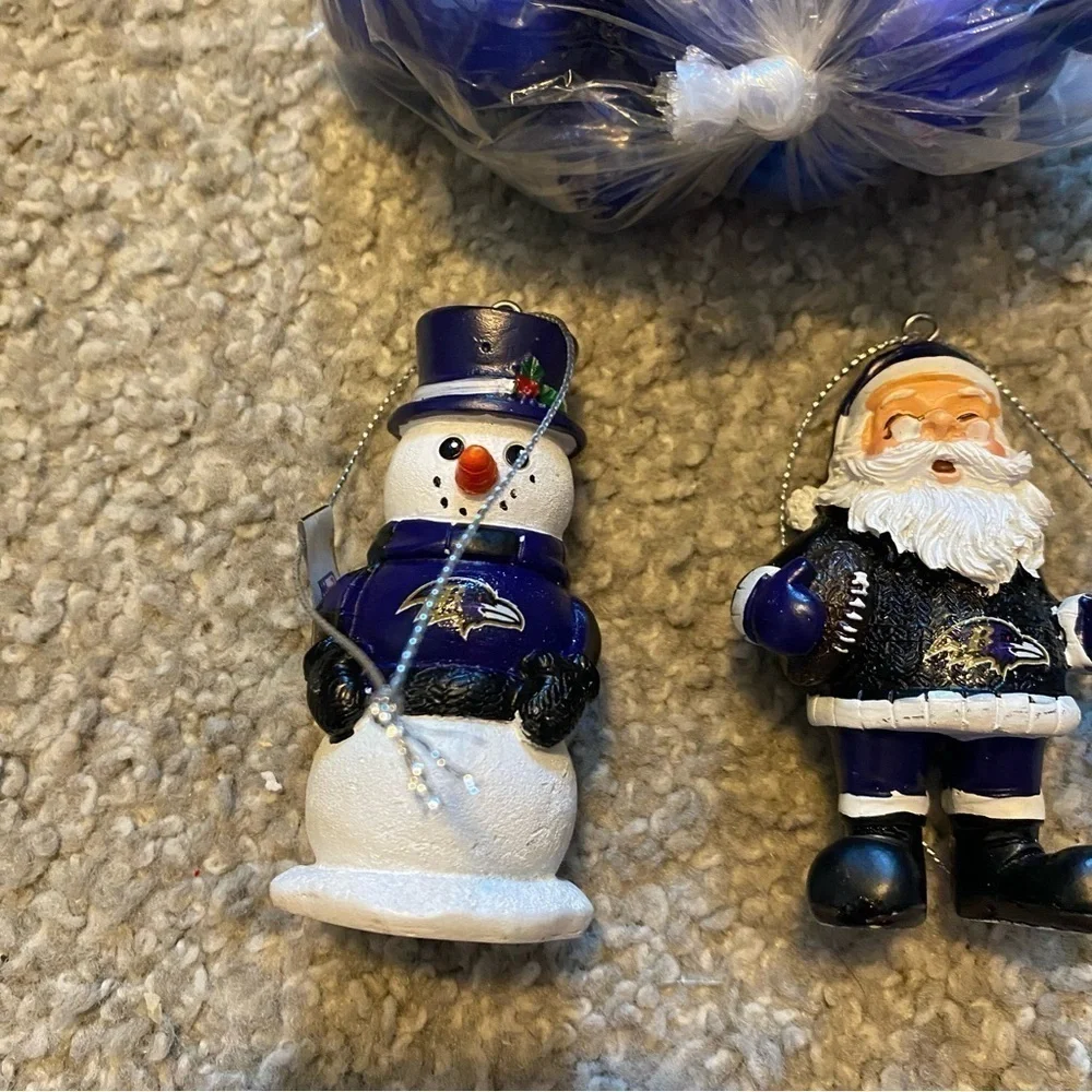 Baltimore Ravens Christmas Ornament Bundle Lot Santa Gnome Snowman Balls Blue